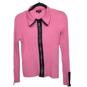 Camille La Vie Pink Moto Style Zip Knit Cardigan FLAWED
